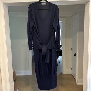 Thakoon Navy Sweater Dress with "Sleeve Tie" Detail at Waist - Size XL